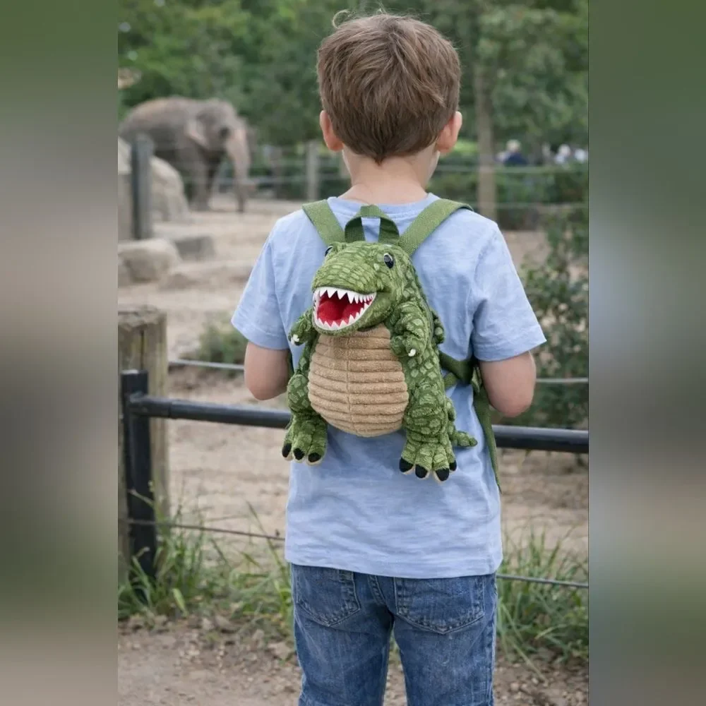Dinosaur Plush Backpack Green Kids Toddler Novelty Zip Bag School Play Utility C
